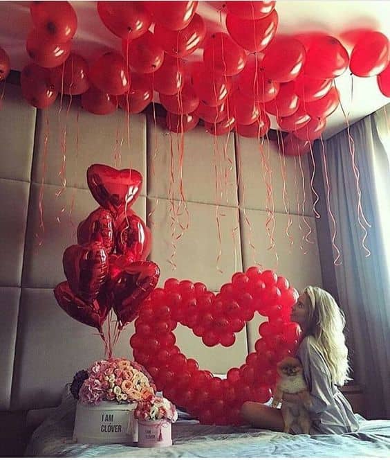 Romantic room decor Helium Balloons, heart shaped ballons red ballons and gift box