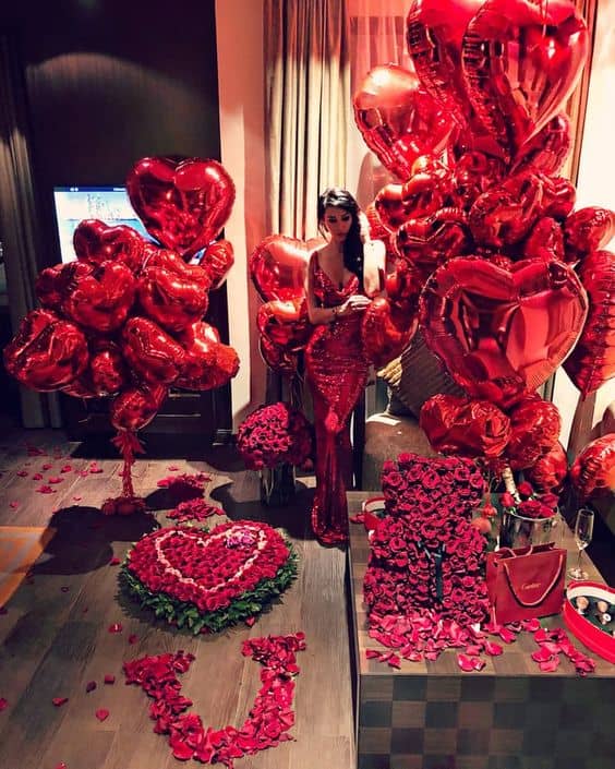 Romantic Red Balloons and Roses for room decor