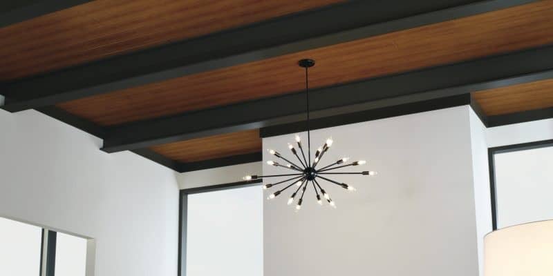 white living room with wooden brown ceiling