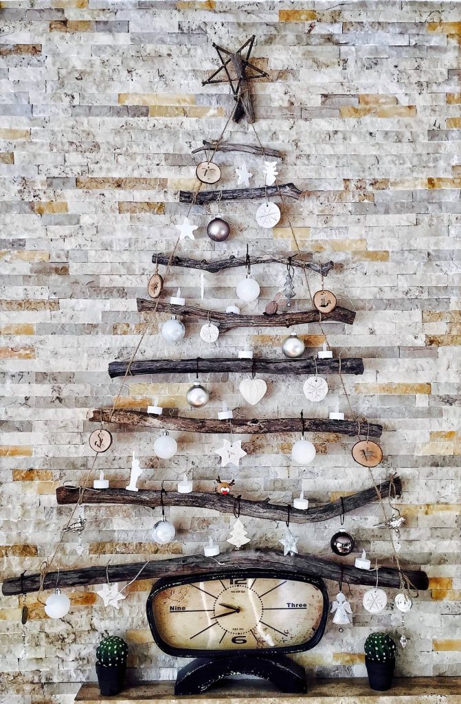 decorated rustic brick wall