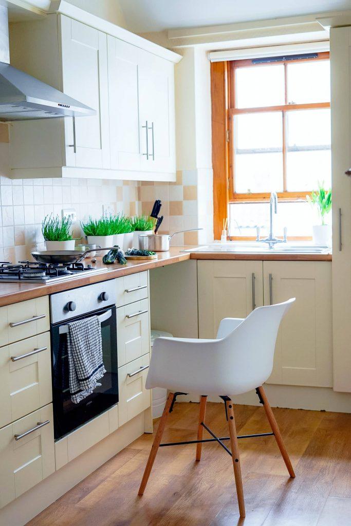 white chair in a white kitchen